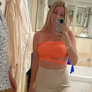 Tiger Mist Orange One Shoulder Spaghetti Strap Crop Top
